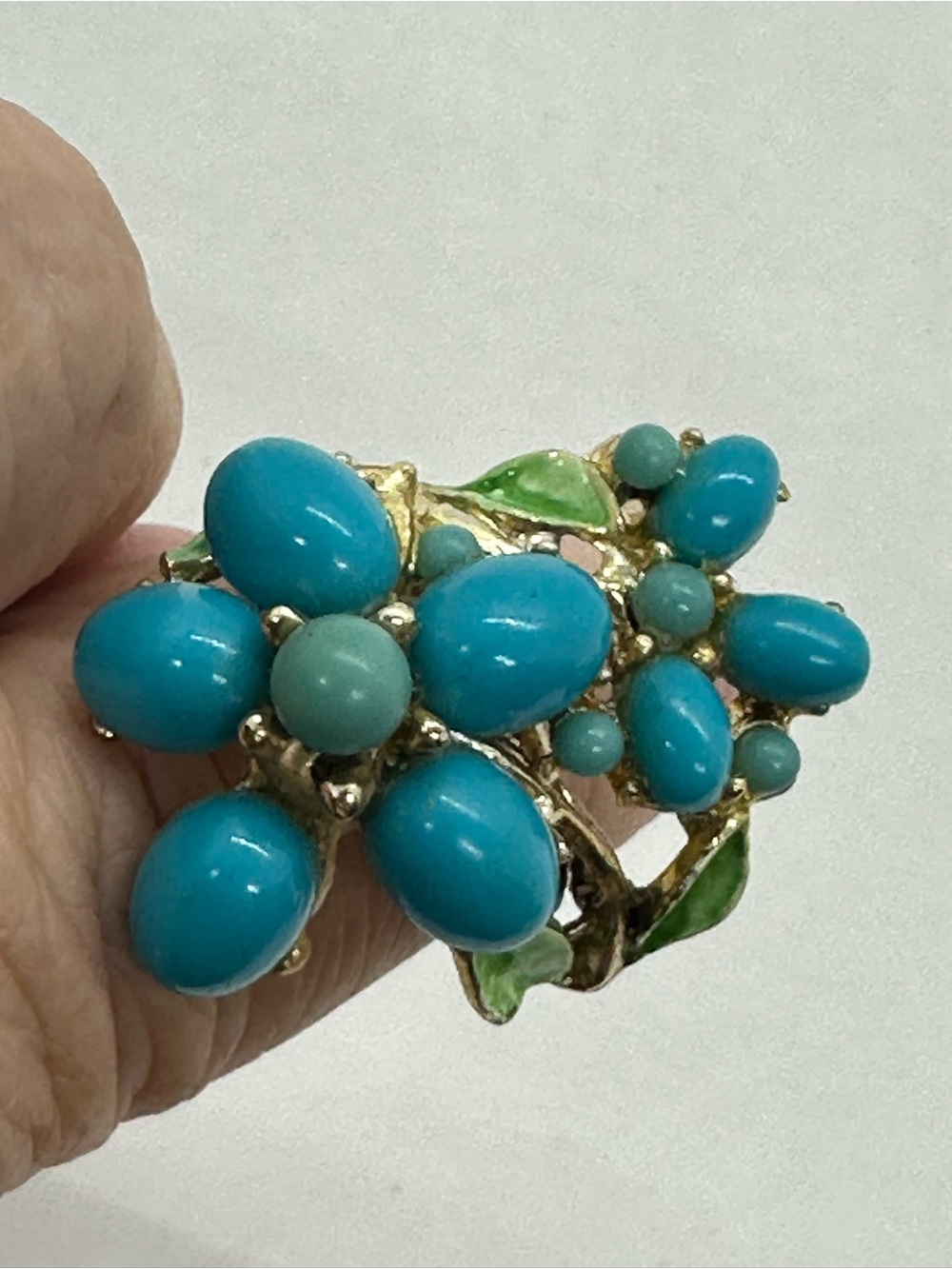 Gold-Tone Turquoise colored Cluster Floral Ring - Women Jewelry adjustable